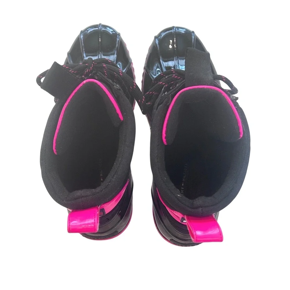 Tommy Hilfiger Haryett Duck‎ Boots Black Hot Pink Waterproof Rain Ankle Size 10M
